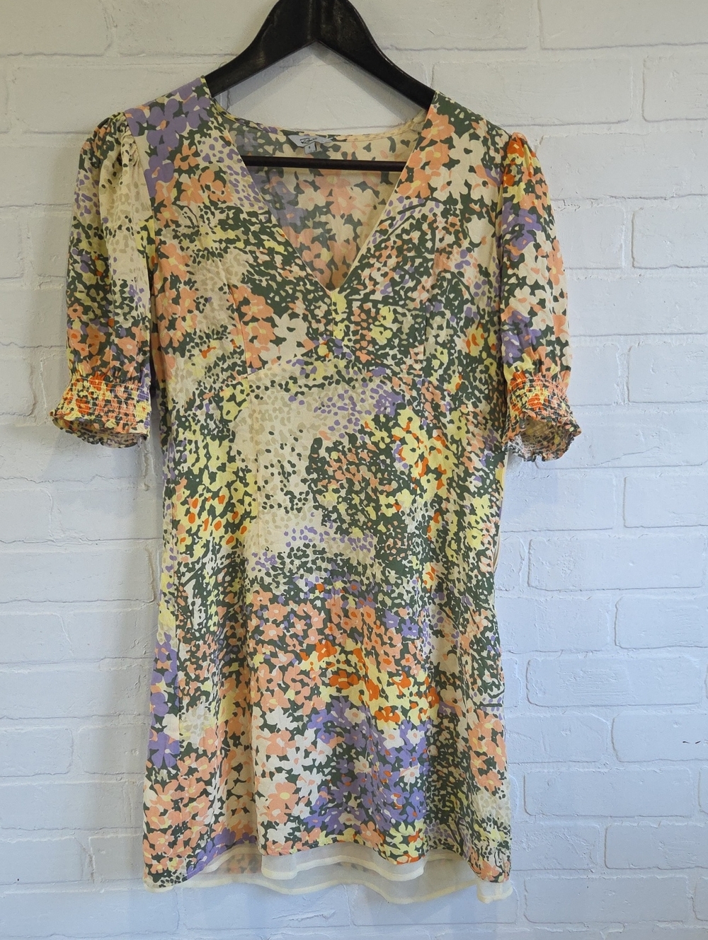 Rails Floral V-Neck Mini Dress in Lavender, Peach & Olive